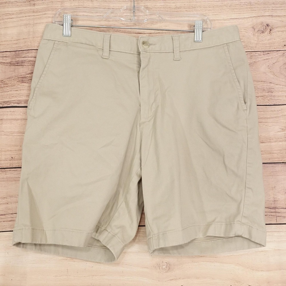 Nautica Flex Classic Fit Shorts Mens 33 Beige Chino Stretch 8 Inseam Casual
